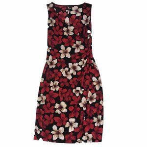 Y2K Mandee Dress Womens Medium Floral Sheath Tropical Hawaiian Resort Wrap Red